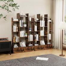 Estante com 2 gavetas, estante aberta independente em estilo industrial, estante vintage aberta, 12 compartimentos de armazenamento, estante para quarto, sala de estar, escritório em casa, marrom rústico - Ver 9