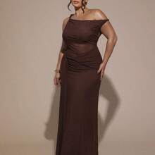Plus Size Women's Beach Vacation Asymmetric Shoulder Twist Mesh Flowy Dress,Formal Dresses For Women,Wedding Guest Dress Women,Dress Plus Size Woman,Dresses Casual,Plus Size Woman Dresses,Dresses Casual,Gown For Women Elegant,Birthday Dress,Sexy,Wedding,Brown Dress - Marrón - Ver 4