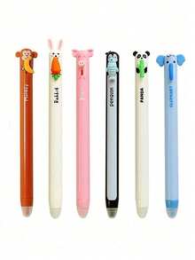 Bộ 6 bút bi gel hình động vật có thể xóa được, nhiều kiểu dáng khác nhau bao gồm thỏ, voi, gấu trúc, mực có thể nạp lại, viết trơn tru, có tẩy tích hợp, món quà lý tưởng cho bạn bè, bạn học và gia đình. - Nhiều màu - Xem 6