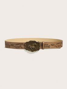 1 buah Sabuk Kulit PU Motif Hewan Timbul Gaya Koboi Barat Retro Cokelat Unisex, Serbaguna untuk Celana Jeans, Gaun, dan Semua Musim - Patung Kuda Perunggu - View 2