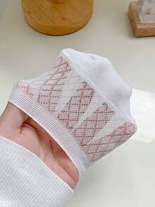 1/5 Pairs (Random Delivery) Women's Multi-Color Diamond Grid Mesh Breathable Anti-Slip Silicone Invisible Boat Socks, Suitable For Students, Daily Commute, Low-Top Shoes - Multicolor - View 4