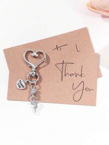 1 pieza Llavero con forma de corazón de flor de rosa de aleación de plata con colgante "Gracias", regalo de tarjeta de bendición para amigos - Plata antigua - Ver 5