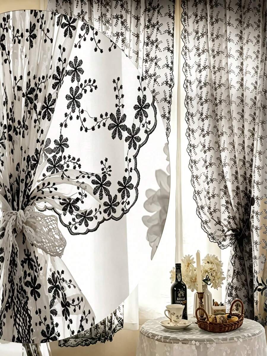 1 tấm rèm cửa màu be viền ren, rèm ngăn phòng kiểu Bohemian họa tiết hoa nhẹ nhàng, rèm trang trí cửa sổ cho phòng ngủ, phòng khách, trang trí nhà cửa, phù hợp cho mọi mùa (Không bao gồm dây buộc rèm) - Nhiều màu - Xem 1