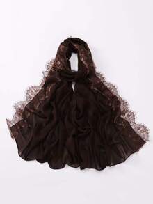 1pc Solid Color Pearl Chiffon Headscarf Lace Trim Long Scarf - Multicolor - View 15
