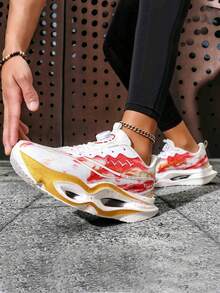 Women's Spring/Summer New Breathable Mesh Gradient Rotating Button Running Shoes, Outdoor Fashion Non-Slip Casual Sports Sneakers - Red - View 11