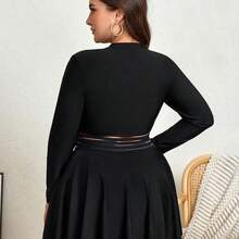 Swim  Summer Beach Plus Size Zipper Closure Long Sleeve Vest-Style Tankinis - Negro - Ver 3