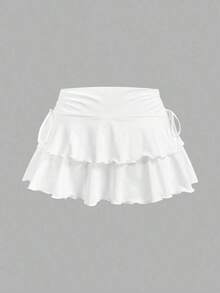 Set de 2 faldas de línea A con cintura fruncida, estilo minimalista y casual, adecuadas para conciertos, cruceros, clubes y salidas - Blanco y Negro - Ver 6