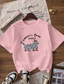 Short-Sleeve T-Shirt With Funny Cat Print And Black Calligraphy, Fashionable Short-Sleeve T-Shirt For Spring And Summer 2026, Made In Mexico, 180 Grams. Cartoon Print, Couple Design, Suitable For Indoor Or Outdoor Wear. Crew Neck, Unisex, Ideal For Office And Leisure. One-Piece Pack. - PK-P631577SLNDXZGY388 - 查看 4