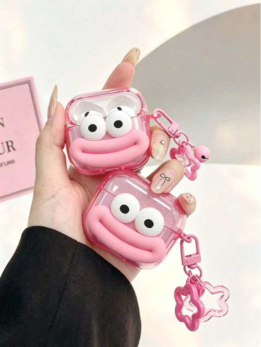 1 Ốp bảo vệ tai nghe hình miệng to dễ thương kèm móc treo hình hoa, tương thích với Apple S1/2, Pods Pro 2/3, Pods 4 - Hồng - Xem 1