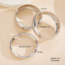 17KM 3pcs Oversized Minimalist Plain Chunky Bangle Bracelet Set, Fashion Simple Elegant Vintage Design, Suitable For Holiday, Party, Date, Gift, Daily Wear - Silver - View 4