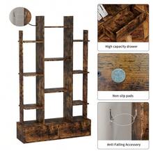 Estante com 2 gavetas, estante aberta independente em estilo industrial, estante vintage aberta, 12 compartimentos de armazenamento, estante para quarto, sala de estar, escritório em casa, marrom rústico - Ver 6