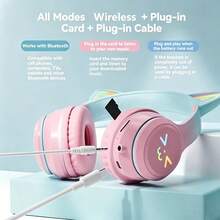 Cute Cat Wireless Headphones, Fashionable Gradient Color Wireless Gaming Headset With RGB Lighting, Retractable Foldable Design, Soft Comfortable Ear Pads - 查看 8