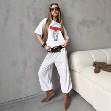 Nueva Llegada Verano 2026: Camiseta de Manga Corta con Estampado de Leopardo Estilo Retro Americano para Mujer, Holgada, Casual y Versátil. - Blanco - Ver 4