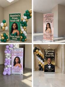 1pc Personalized Birthday Banner, Can Add Personal Name And Portrait. Vinyl Banner Designed For Birthday Party, Personalized Birthday Poster With Photo, Personalized Text And Pattern Banner, Suitable For Home Wall And Outdoor Decoration. Black And Gold Polyester Fiber Background, Personalized Black And Gold Graduation Logo With Photo, Perfect For Indoor And Outdoor Party Decoration And Party Setup - Multicolor - View 6