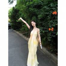 Printed Strappy Dress With Blurred Effect - New Arrival - Flowy Feel - Medium Wash - View 9