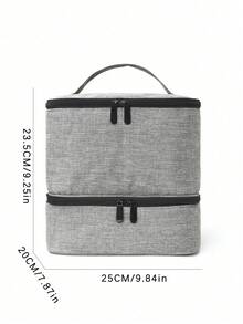 Double Layer Cosmetic Storage Box With Removable Nail Polish Organizer Liner, Large Capacity Makeup Storage Bag, Suitable For Travel, Vanity, Salon And Home Use - Grey - View 2