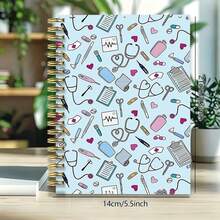 1pc - Blue Background Cartoon Medical Tool Cover Spiral Bound Notebook, Suitable For Nurse's Log, Daily Care Task Records, Medical Records, Includes Blank Lined Pages, Eye-Friendly Paper, Portable, Medical Records | Nurse Style | Best Gift For Nurse Friends, Family, Medical Staff, Women - Blue Background - View 6