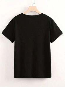 1 pieza de camiseta casual de manga corta con cuello redondo para mujer, con estampado retro de estilo western/cowboy/rodeo, top BOHO, camiseta para vacaciones de primavera, manga corta deportiva, 210 g, 100% algodón, los estampados están completamente impresos. Unisexo. - Negro - Ver 2