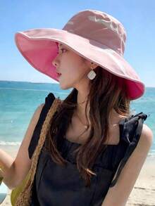 1 pieza Nuevo sombrero de ala ancha con forma de trébol de cuatro hojas, sombrero de verano reversible casual de poliéster con protección UV para damas y niños, adecuado para reuniones al aire libre - multicolor - Ver 17