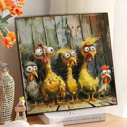 1pc New 5D Round Acrylic Diamond Painting, Featuring Cute Cartoon Chicken Theme, Exquisite Mosaic Craftsmanship. Can Be Used As Home Wall Decor To Add Artistic Atmosphere, Handmade With Heartfelt Meaning, An Excellent Holiday Gift For Girlfriend, Parents, Friends To Convey Warmth And Creativity. Frameless