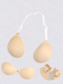 1 Pair (With Transparent Shoulder Straps) Invisible Silicone Breast Petals, Reinforced Tear-Resistant Push-Up Bra Inserts, Invisible Bra/Ladies Backless Bra Pads, V-Neck - Multicolor - View 5