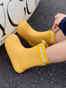 Women's Rain Boots, Cute & Sweet Style, Minimalist Fashion Color, Lightweight Thick Sole, Comfortable Drawstring Waterproof Outdoor Non-Slip Boots - Yellow - View 4
