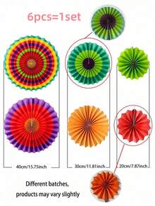 Conjunto de 6 peças de decoração colorida para festas temáticas, incluindo leques de papel para pendurar, com tema mexicano. Inclui discos de papel coloridos para pendurar, leques vibrantes com inspiração no sudoeste americano e muito mais. Ideal para festas mexicanas, cabines de fotos de carnaval, festas na piscina, casamentos de verão e decoração de ambientes. Perfeito para carnaval, formaturas, volta às aulas, Halloween, Dia de Ação de Graças e aniversários. - A - Ver 11