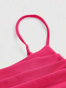 MOD Vestido de verano de estructura de corsé en color fucsia con detalle fruncido en la Top - Rojo - Ver 4