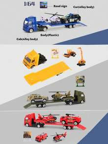 1:64 Alloy Plastic 4pcs Set, Scene Simulation Interactive Inertial Transport Toy Vehicle Set, Children's Toy Cars, Gift For Boys & Girls, All Accessories Random, No Battery Required - Multicolor - View 5