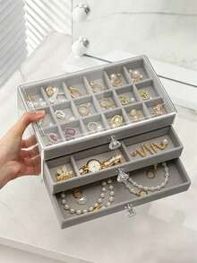 1pc 3-Layer Transparent Acrylic Jewelry Box, Large Capacity Jewelry Storage Box, Drawer-Style Jewelry Storage & Display, Suitable For Earrings, Rings, Bracelets, Necklaces, Bangles - Multicolor - View 7