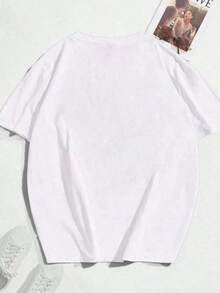 Camiseta deportiva casual impresa con cuello redondo, bolígrafo simple y gordo para hombres VK0F - Blanco - Ver 3