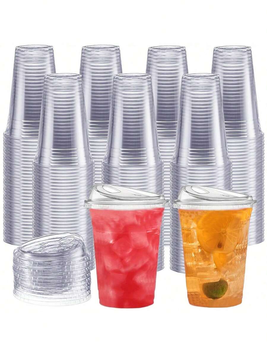 40/20 Pack 16oz Clear Plastic Cups - Durable PET Drinkware For Ice Coffee, Smoothies, Slurpees, Milkshakes | Disposable Leak-Proof Tumblers With Strawless Sip Lids For Parties, Camping, Picnics, Holidays & Outdoor Events, Picnic Essentials, Transparent Drinkware, Lightweight Drinkware, Best For Christmas Home And Living New In Dinnerware Outdoor Supplies - 10 chiếc nắp cốc bằng ruy băng trong suốt - Xem 1