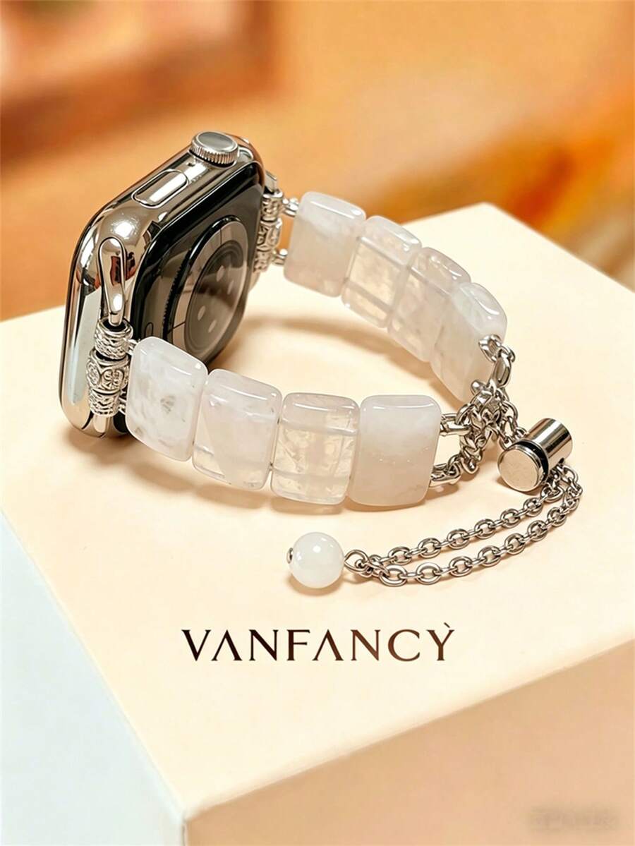 Tương thích với Apple Watch. Dây đeo dạng vòng tay bằng đá tự nhiên cao cấp, tối giản, màu hồng thạch anh, kích thước 38/40/41/42/44/45/46/49mm, dành cho Ultra/SE 2/SE 1/Series 11/10/9/8/7/6/5/4/3/2/1 - vòng tay thạch anh hồng - Xem 1