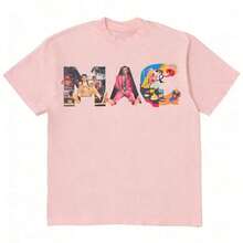 New Summer Loose Fit T-Shirt With Print And Crew Neck, Vintage Rapper Head Print T-Shirt, Vintage 90s Music T-Shirt, Unisex 100% Cotton Short Sleeve Top For Men, Global Fashion Sets, Cotton Summer Clothes, Men's T-Shirts, Graphic T-Shirts, Urban Clothing, Funny T-Shirts, Purple Matching Set For Couples. - 淺粉色 - 查看 1