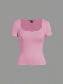 Set de 3 camisetas de punto para mujer, multicolor, camisetas básicas de primavera/verano para mujer, tops ajustados básicos, paquete de tops básicos, tops básicos para mujer, tops de ajuste ceñido, tops básicos, tops de mujer de cuello cuadrado, tops de verano para mujer, tops de manga corta para mujer, tops de verano para mujer, camisetas de mujer - Multicolor 4 - Ver 11