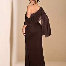 Cravure Vestido de mujer de talla grande de unicolor elegante, diseño asimétrico de hombros, vestidos de cumpleaños, vestido de fiesta de club con hombros descubiertos para primavera, conjunto de mujer de verano, vestidos formales elegantes de mujer, vestido de noche, vestido ajustado maxi, vestido de mujer para boda, vestido romántico para invitada de boda - A1 - Ver 3
