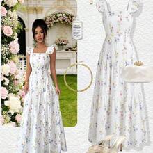 Elenzya Women's Floral Print Ruched Waist Elegant Long Dress, Suitable For Dates And Parties - Rosa Pálido - Ver 4