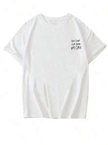 Camiseta de manga corta de cuello redondo casual de verano con estampado de frase inspiradora en inglés, versátil y de moda para mujer en color blanco - Blanco - Ver 4