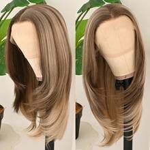 13x4 Layered Brown Wigs Light Brown Lace Front Wigs HD Lace Frontal Wigs Short Curly Lace Front Wig Pre Plucked Glueless Layered Wig Breathable Cap Easy Install Wig Free Part Heat Resistant Fiber Wig For Women Girls Halloween Christmas Party Vacation Daily Used 22 Inch - 挑染金色 - 查看 1