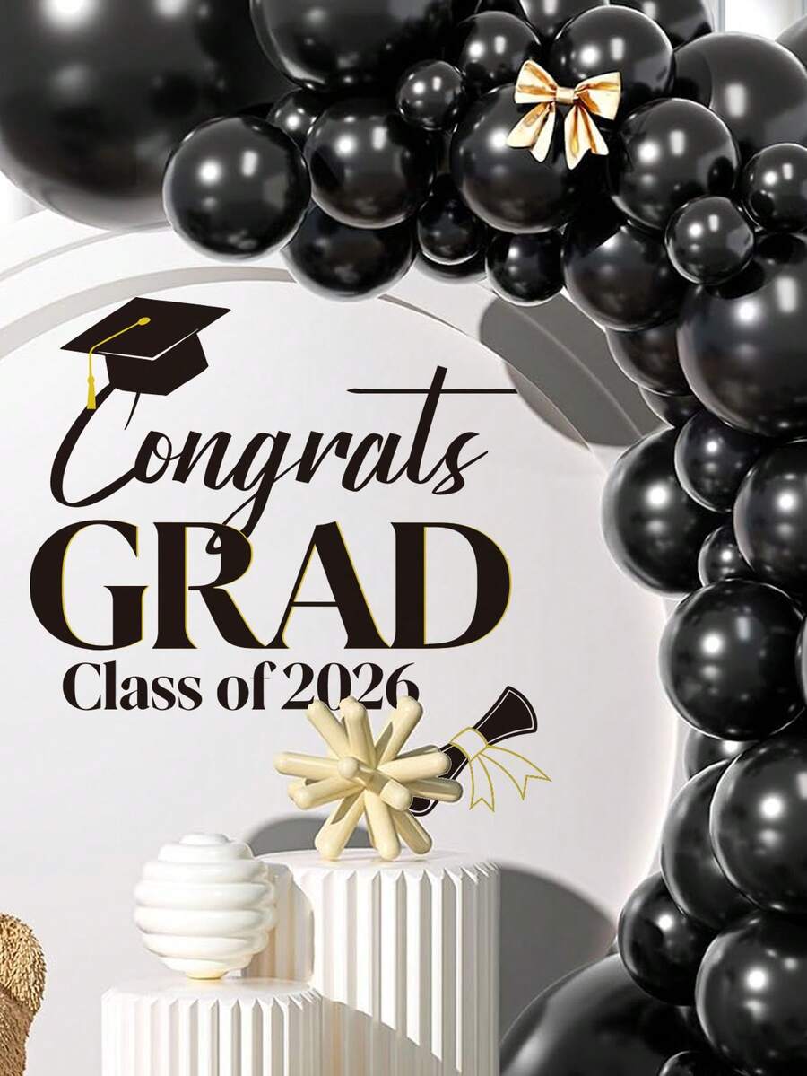 2026 Graduation Party Stickers, Suitable For Background Letters, Removable Self-Adhesive Party Stickers, Graduation Stickers, Applicable For Balloon Arch Decoration, Party Signage, Wall Decor (Black) - Multiple Styles - View 1