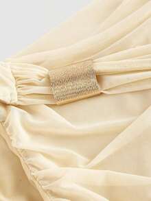 Vestido de longitud media con hombro asimétrico ajustado, fruncido y decoración de hebilla metálica para mujer - Albaricoque - Ver 3
