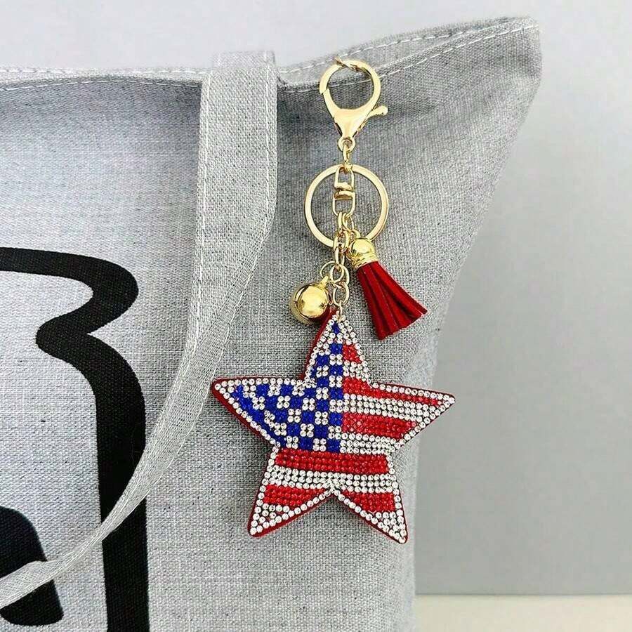 1pc Diamond Art Keychain For Adults Patriotic Diamond Painting Key Ring Double Sided American Flag Red White Blue Star Hanging Ornaments For Independence Day DIY Decor - Nhiều màu - Xem 1