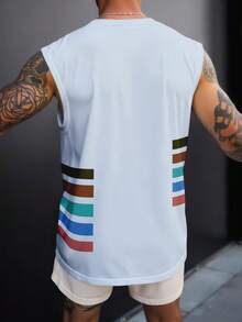 Conjunto casual de camiseta de tirantes y pantalones cortos con estampado de palmeras para hombre - Multicolor - Ver 3