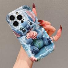 Disney Stitch Phone Case, Official Disney Lilo & Stitch Character Design, Romantic Stitch With Pink Rose In Bubble Protective Cover. Compatible With IPhone 17, 16, 15, 14, 13, 12, 11 Pro Series, Featuring Plush-Style Stitch Holding A Pink Rose Inside A Transparent Bubble Against A Dreamy Water Background, Perfect For Disney Fans And Stitch Lovers To Showcase Their Favorite Character, Ideal For Birthdays, Holidays, Anniversaries, Graduation Gifts, Or Any Special Occasion To Surprise Family, Friends, Classmates, And Loved Ones. - 白色 - 查看 3