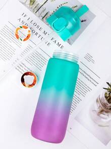 1 pieza Botella de agua con degradado con 1 sabor aleatorio de cápsulas perfumadas, botella de agua sin azúcar ni calorías con pajita para exteriores, a prueba de fugas para gimnasio, correr, deportes, adecuada para deportes al aire libre - Multicolor - Ver 2
