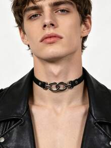 1 PC Men's Punk Metal Ring PU Leather Choker - Dark Streetwear Accessory For Men - Neck Ornament - View 1