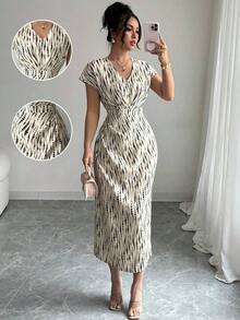Vestido vintage con estampado floral elegante para ir al trabajo y de vacaciones - Albaricoque - Ver 1