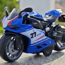 Miniature Diecast Motorcycle Toy For Children And Collectors With Sound, Light, And Friction - Mot 27 Azul - View 1
