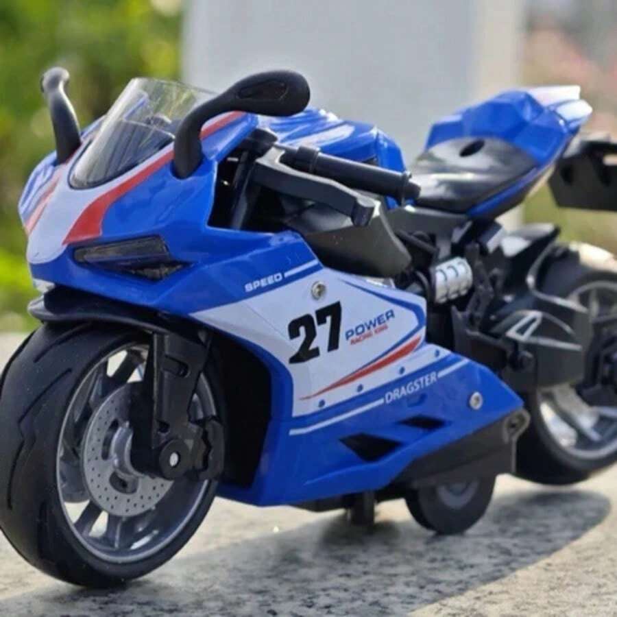 Miniature Diecast Motorcycle Toy For Children And Collectors With Sound, Light, And Friction - Mot 27 Azul - View 1