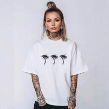 Camiseta de manga corta 100% algodón, nuevo estilo de verano, casual y versátil, con un toque relajado y un estampado moderno. - Negro - Ver 4
